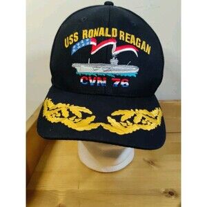 Vtg USS Ronald Reagan Aircraft Carrier Snapback Cap Hat CVN 76 Scrambled Eggs
